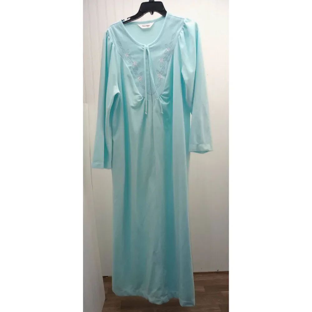 Vintage velour Shadowline floor length robe, 3/4 zip, greenish blue.